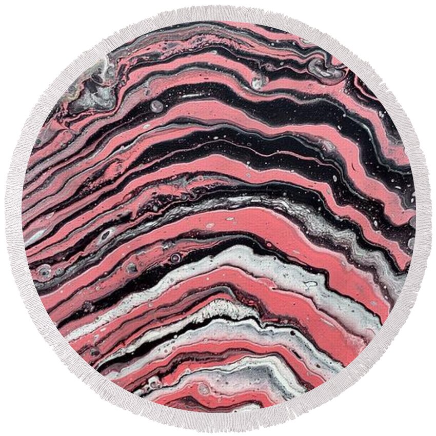 Abstract Round Beach Towel featuring the painting Zebra by Nicole DiCicco