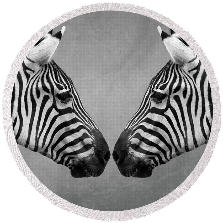 Zebra Round Beach Towel featuring the digital art Zebra Twins by Marjolein Van Middelkoop