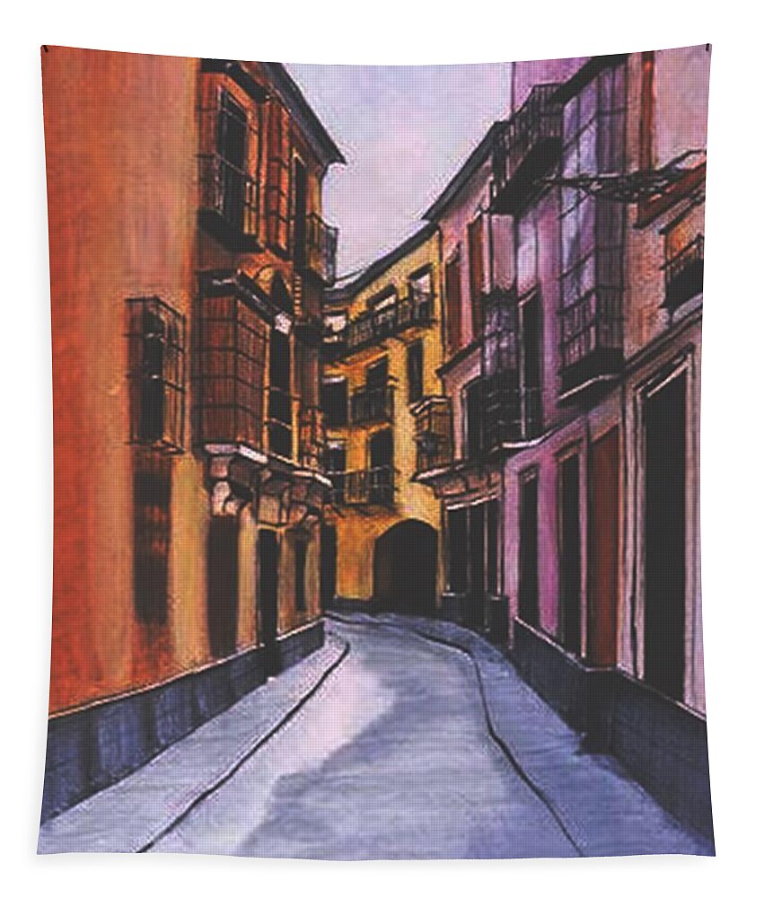 American Artists Tapestry featuring the painting A Street in Seville Spain by Diane Strain