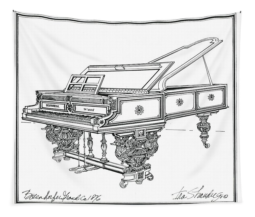 Pianos Tapestry featuring the drawing Bosendorfer Centennial Grand Piano by Ira Shander