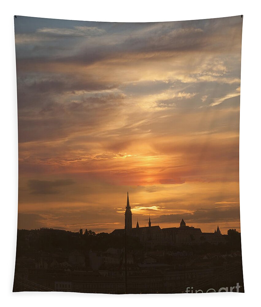 Budapest Tapestry featuring the photograph Budapest's Fiery Skies by Brenda Kean
