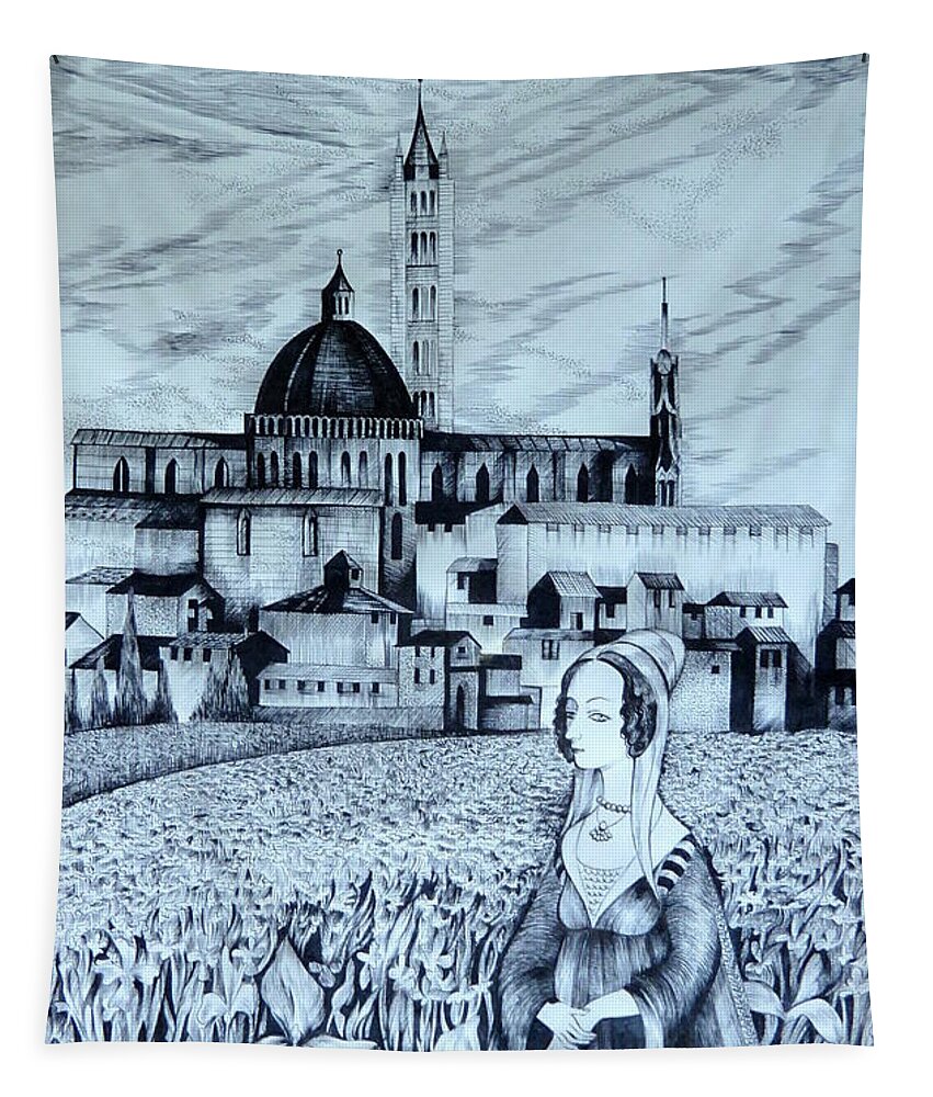 Fantasy Tapestry featuring the drawing Italian Fantasies. Siena by Anna Duyunova