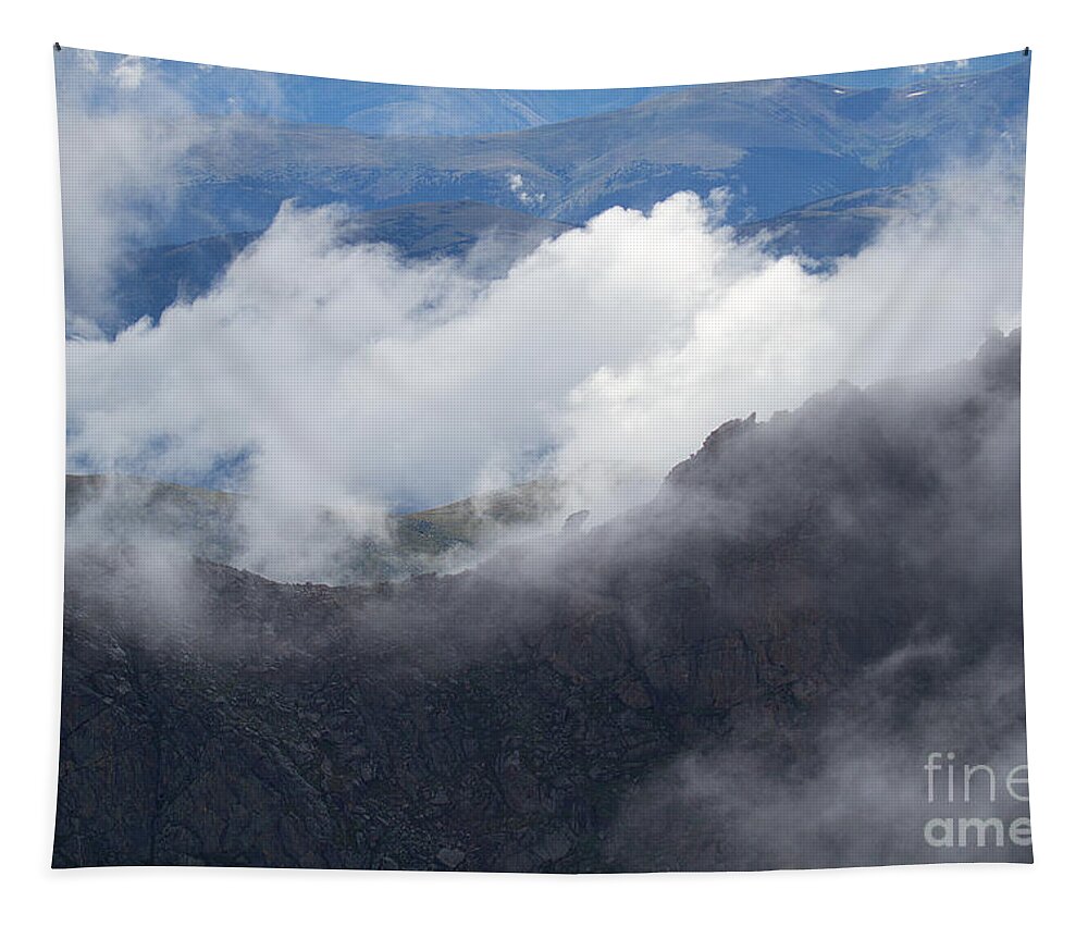Mt. Bierstadt Tapestry featuring the photograph Mt. Bierstadt in the Clouds by Jim Garrison