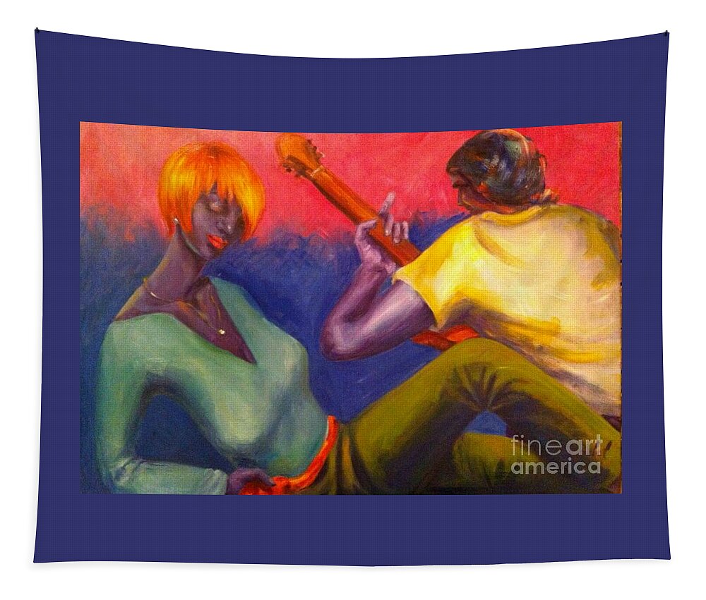 Couple Tapestry featuring the painting Sunset Serenade by Beverly Boulet