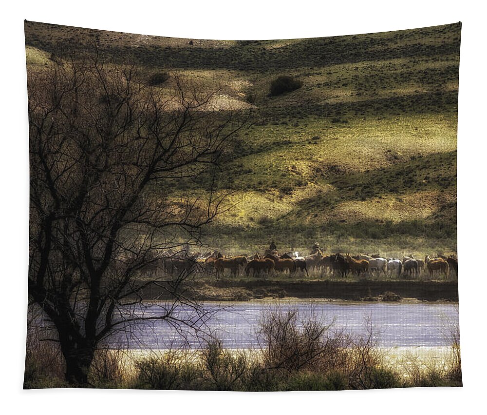 Horse Drive Tapestry featuring the photograph Across the River by Kristal Kraft
