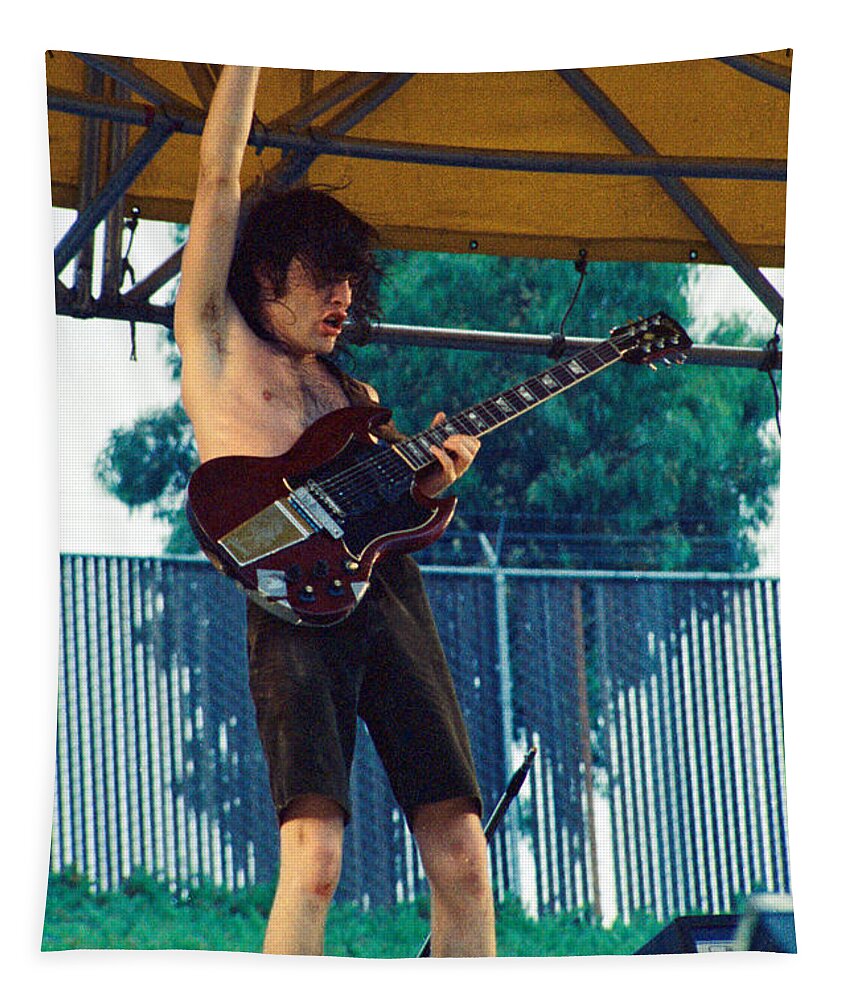 Angus Young Tapestry featuring the photograph Angus Young of A C D C at Day on the Green Monsters of Rock - July 1979 by Daniel Larsen