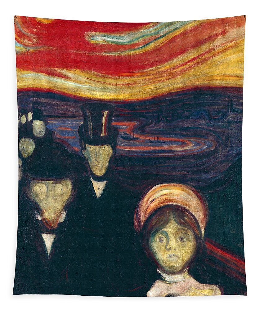 Edvard Munch Tapestry featuring the painting Anxiety #1 by Edvard Munch