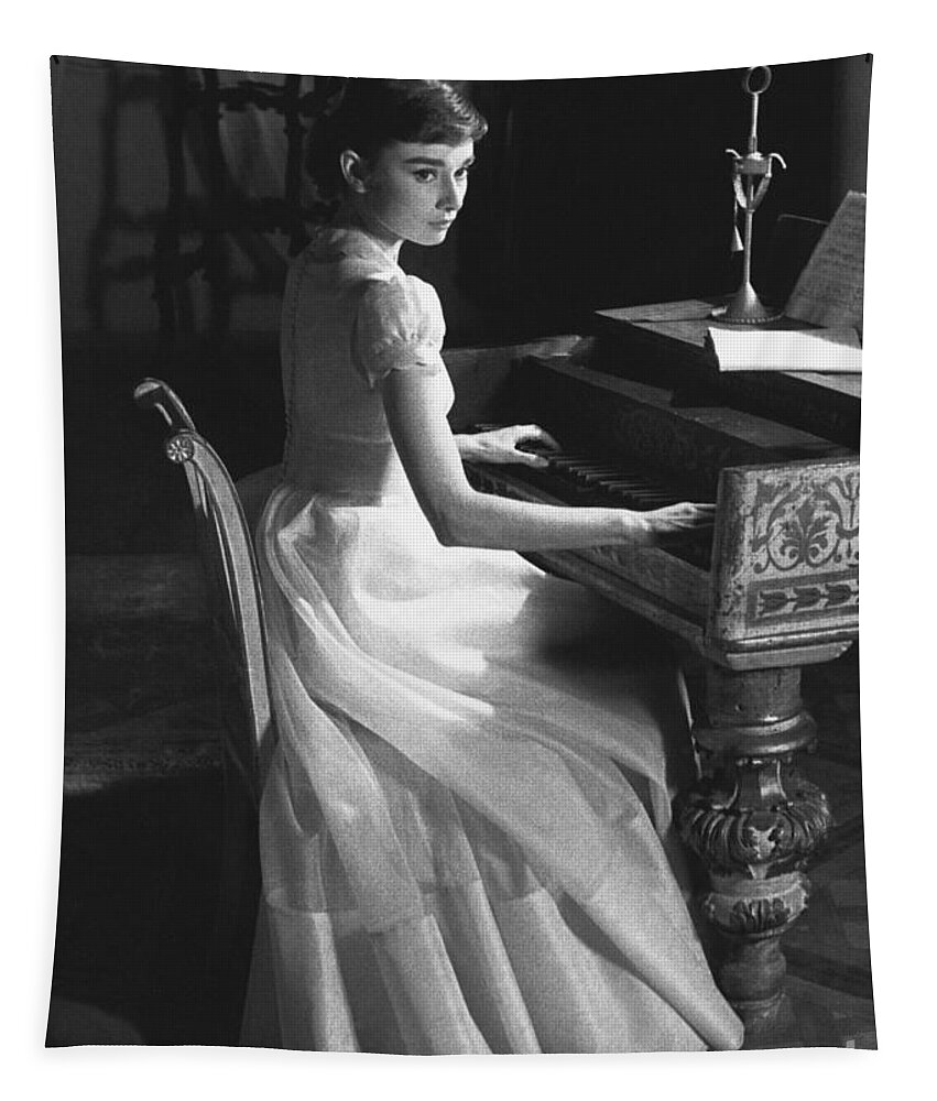 B&w Tapestry featuring the photograph Audrey Hepburn #3 by George Daniell