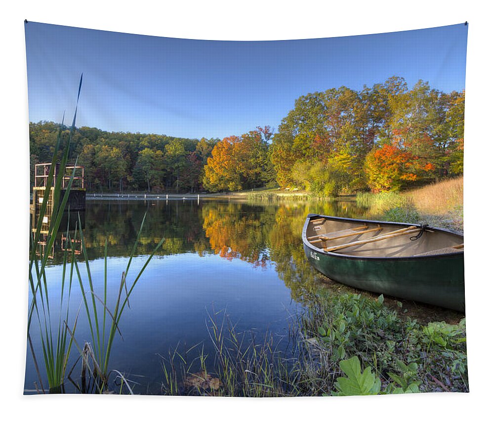 Appalachia Tapestry featuring the photograph Autumn Lake #2 by Debra and Dave Vanderlaan