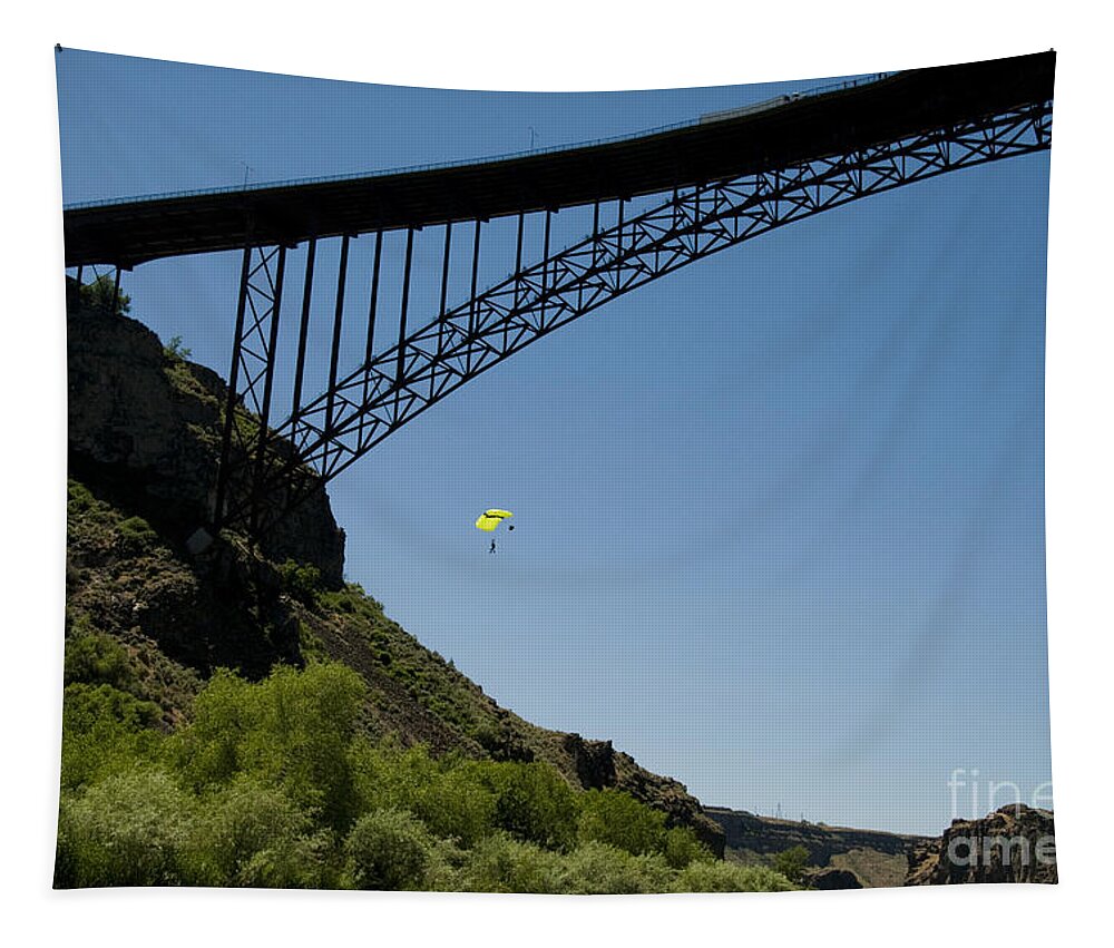 People Tapestry featuring the photograph Base Jumper, Perrine Bridge Id #1 by William H. Mullins