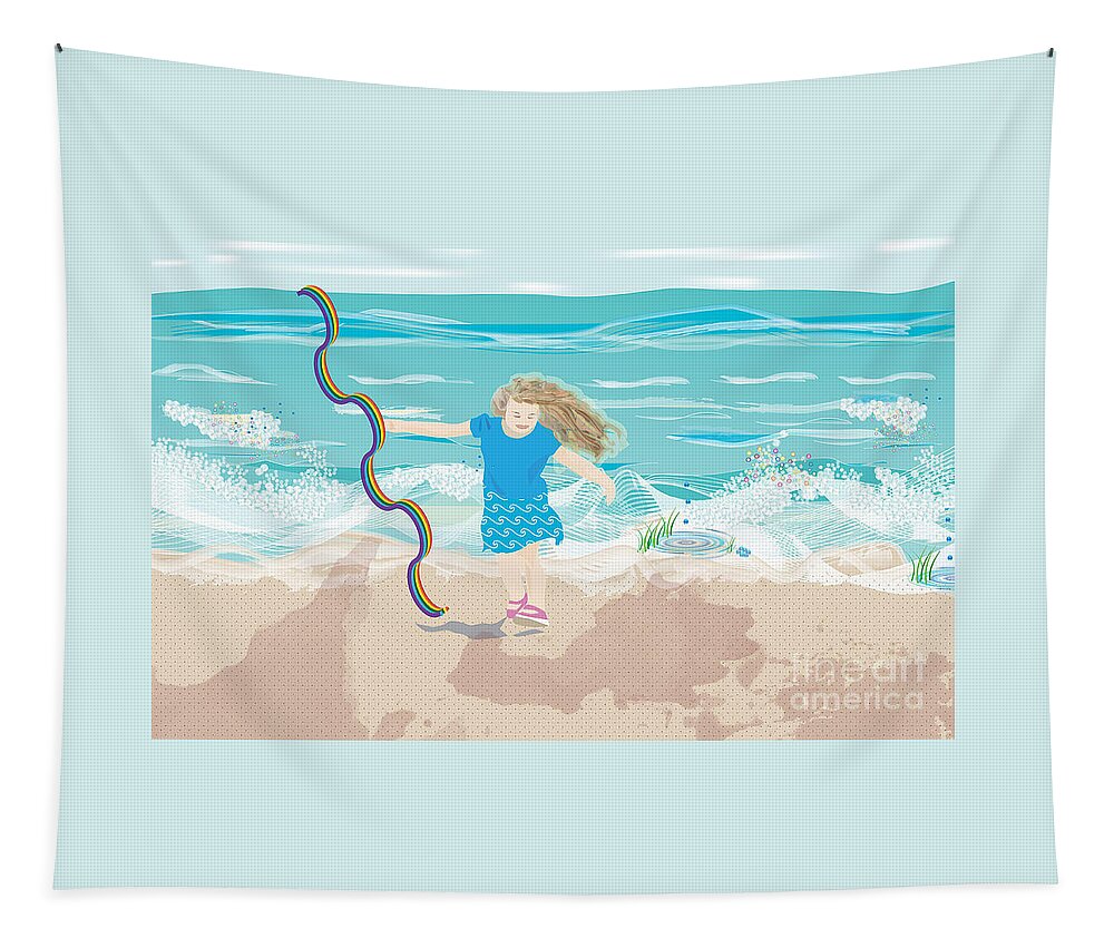 Beach Girl Tapestry featuring the digital art Beach Rainbow Girl by Kim Prowse