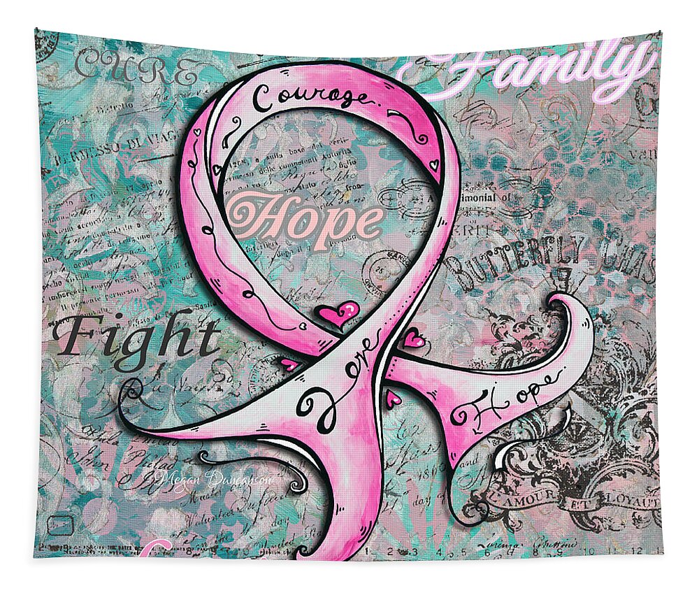 Pink Tapestry featuring the painting Beautiful Inspirational Elegant Pink Ribbon Design Art for Breast Cancer Awareness #1 by Megan Aroon