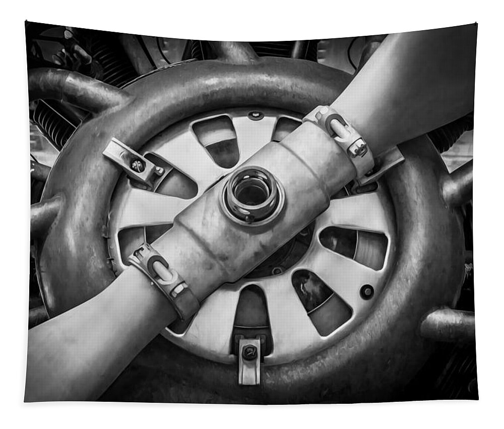 Aircraft Tapestry featuring the photograph Big Motor Vintage Aircraft BW #1 by Rich Franco