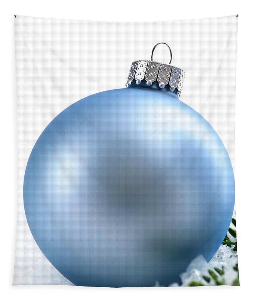 Christmas Tapestry featuring the photograph Blue Christmas bauble 1 by Elena Elisseeva