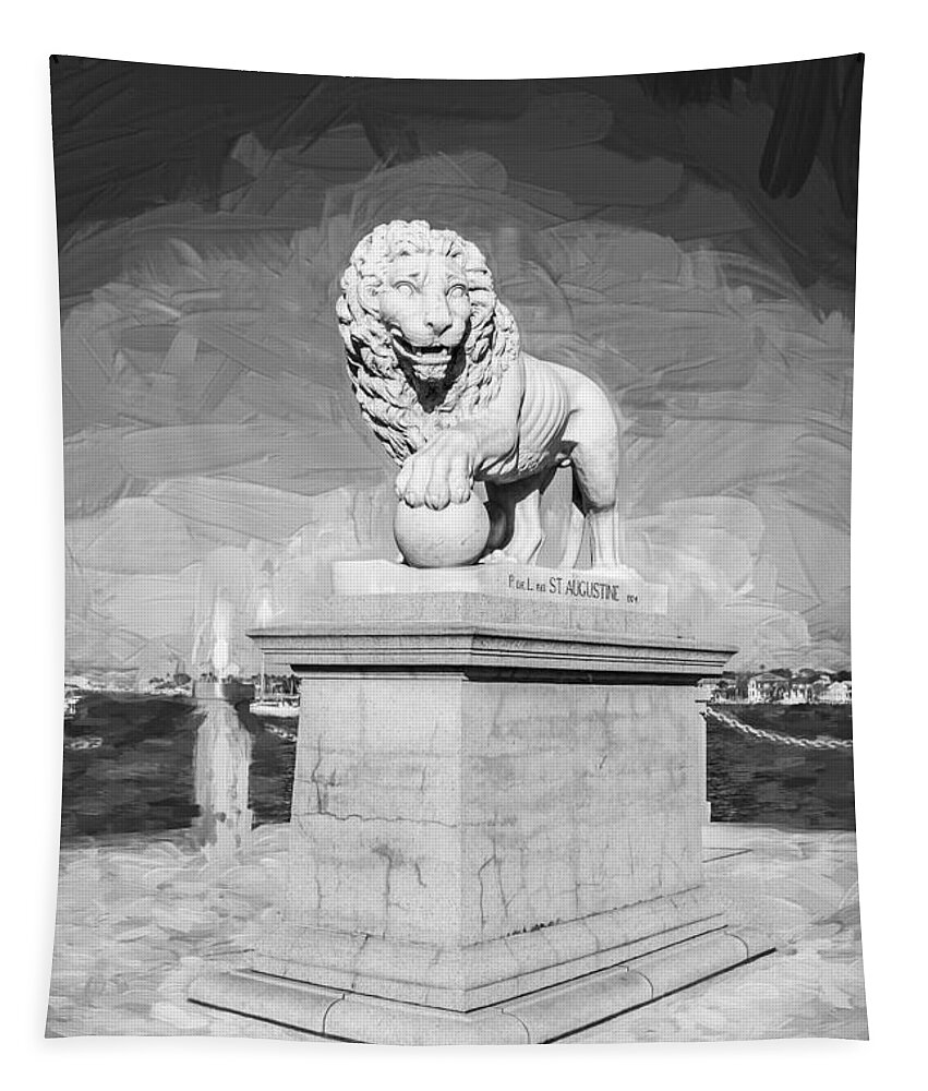 Bridge Of Lions Tapestry featuring the photograph Bridge of Lions St Augustine Florida Painted BW  #1 by Rich Franco