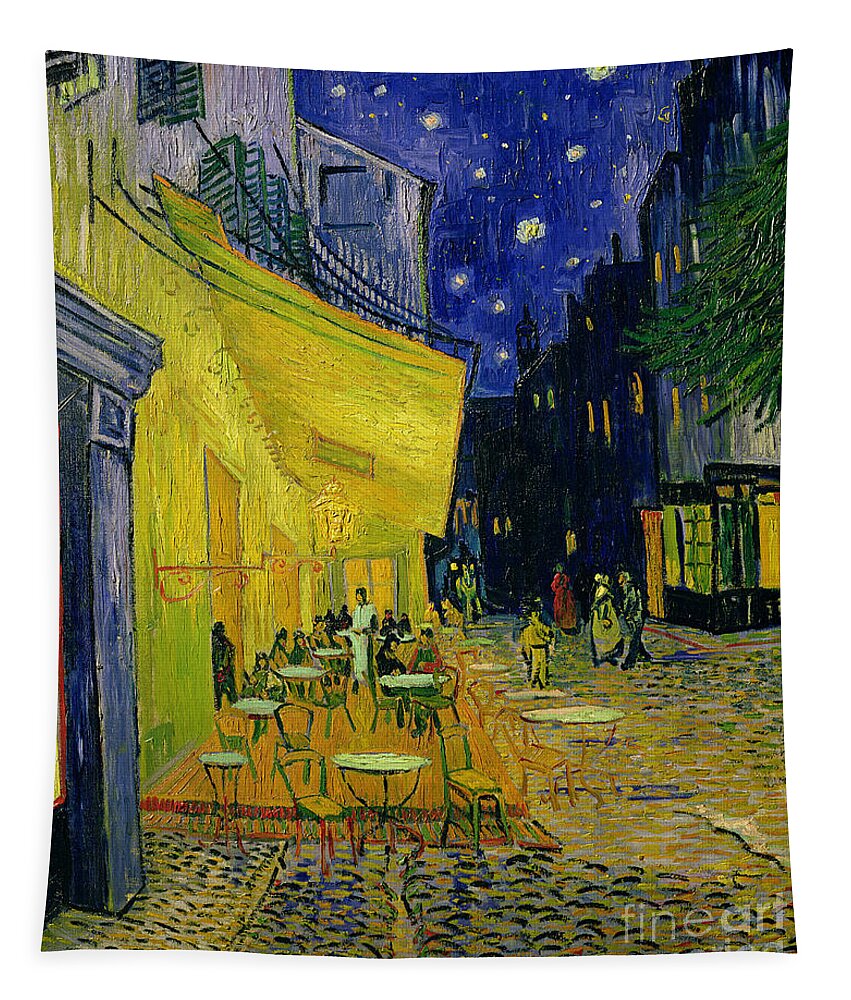 Cafe Terrace Arles 1888 (oil On Canvas) By Vincent Van Gogh (1853-90) Van Gogh Van Gogh Vincent Cafe Arles Arles Tables Chairs People Shops Shopfronts Street Van Gogh Vincent Van Gogh Terrasse Cafe; Square; French; Provence; Outdoors; Awning; Evening; Nocturne; Starry; Stars; Night; Cobblestones; Tables And Chairs; Bar; Post-impressionist Night Buildings Square French Provence Outdoors Awning Evening Nocturne Starry Stars Night Cobblestones Post-impressionist Tapestry featuring the painting Cafe Terrace Arles by Vincent van Gogh