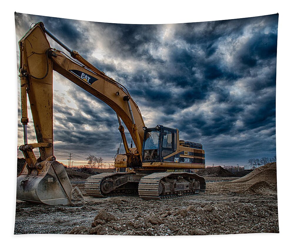 Bulldozer Tapestry featuring the photograph Cat Excavator #1 by Mike Burgquist