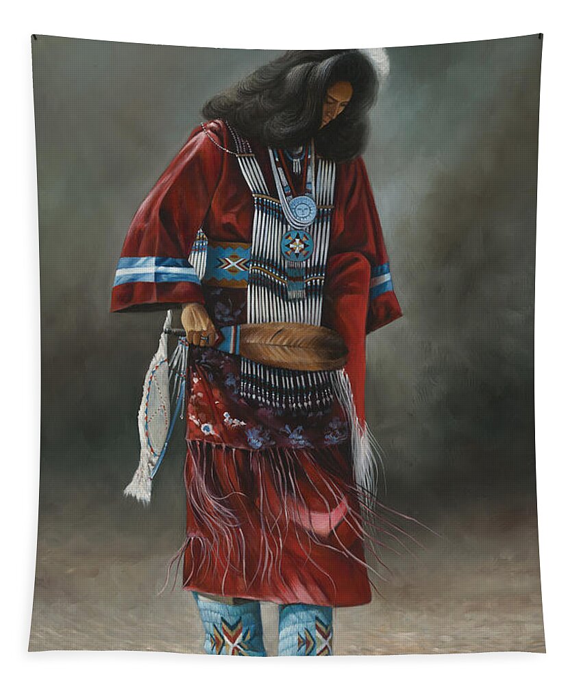Native-american Tapestry featuring the painting Ceremonial Red #2 by Ricardo Chavez-Mendez