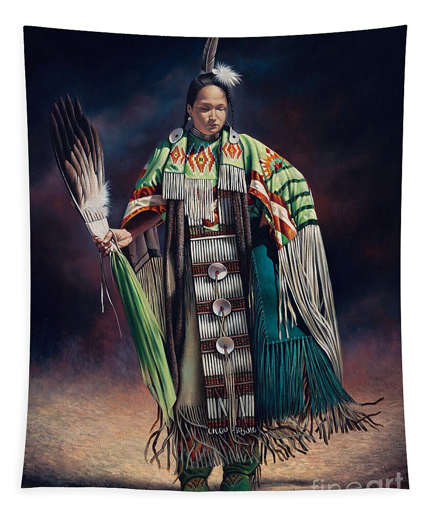 Native-american Tapestry featuring the painting Ceremonial Rhythm #1 by Ricardo Chavez-Mendez