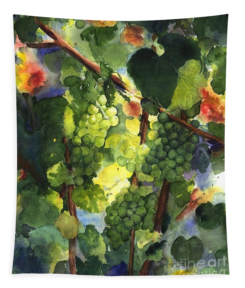 Green Grapes Tapestry featuring the painting Chardonnay au Soliel by Maria Hunt