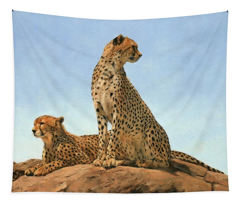 Cheetah Tapestry featuring the painting Cheetahs #2 by David Stribbling