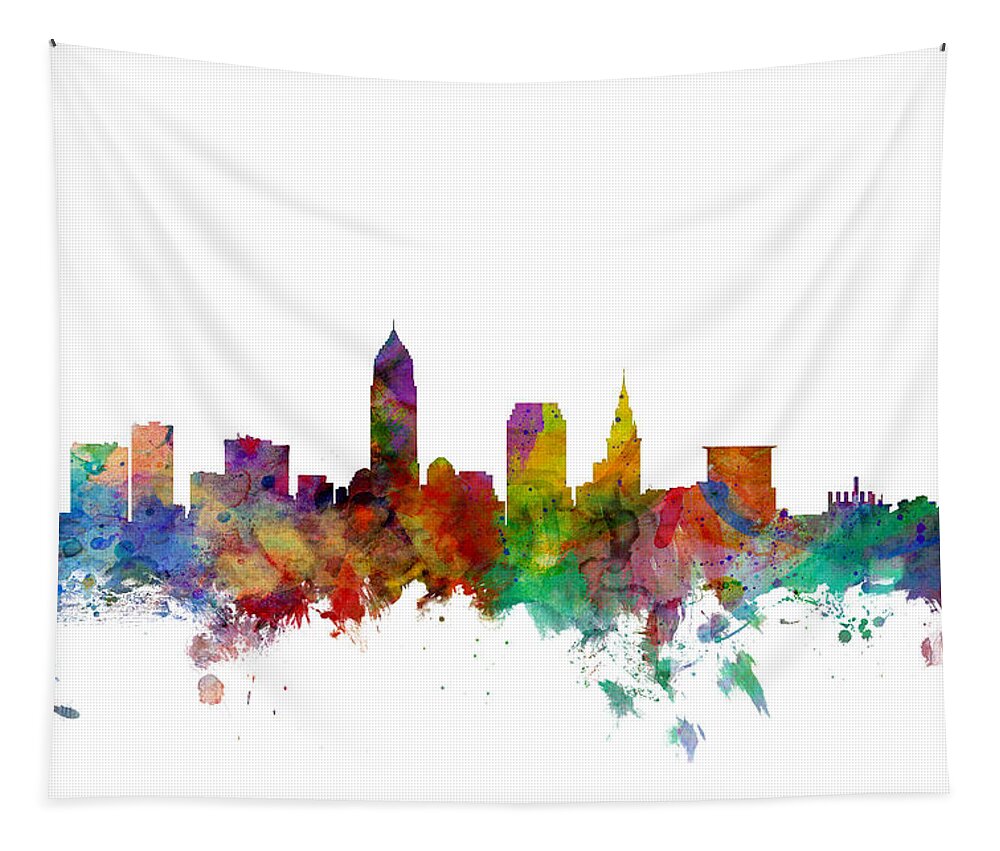 United States Tapestry featuring the digital art Cleveland Ohio Skyline #1 by Michael Tompsett