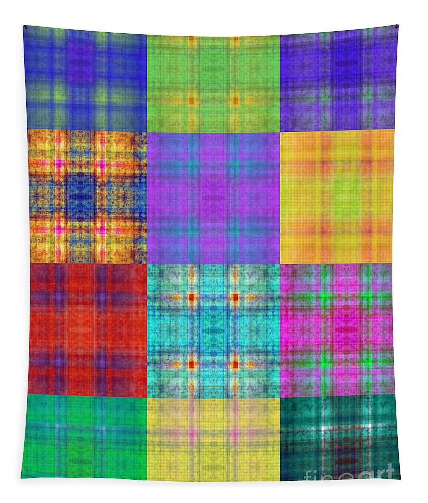 Andee Design Abstract Tapestry featuring the digital art Colorful Plaid Triptych Panel 1 by Andee Design