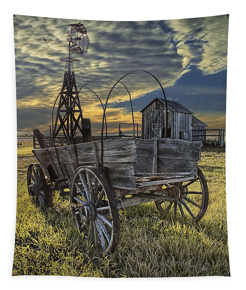 Art Tapestry featuring the photograph Covered Wagon and Farm in 1880 Town #1 by Randall Nyhof