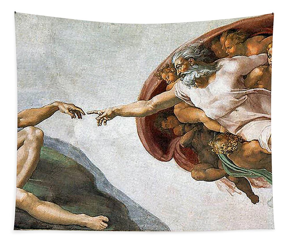 Creation Of Adam Tapestry featuring the painting Creation of Adam #1 by Michelangelo Buonarroti
