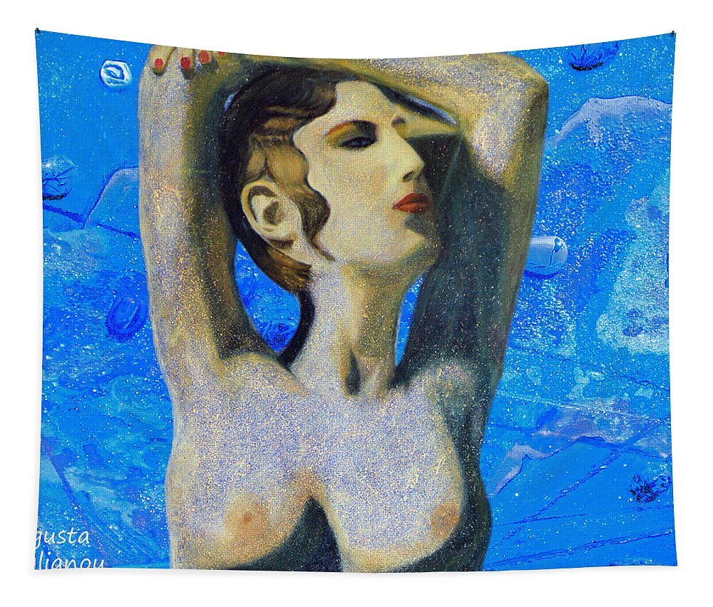 Augusta Stylianou Tapestry featuring the digital art Cyprus Map and Aphrodite #1 by Augusta Stylianou
