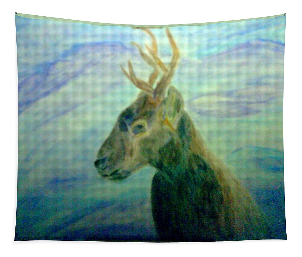Deer Tapestry featuring the mixed media Deer at Home by Suzanne Berthier