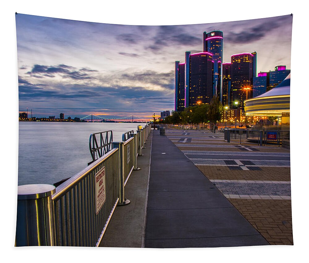 Detroit Tapestry featuring the photograph Detroit River Walk by Pravin Sitaraman