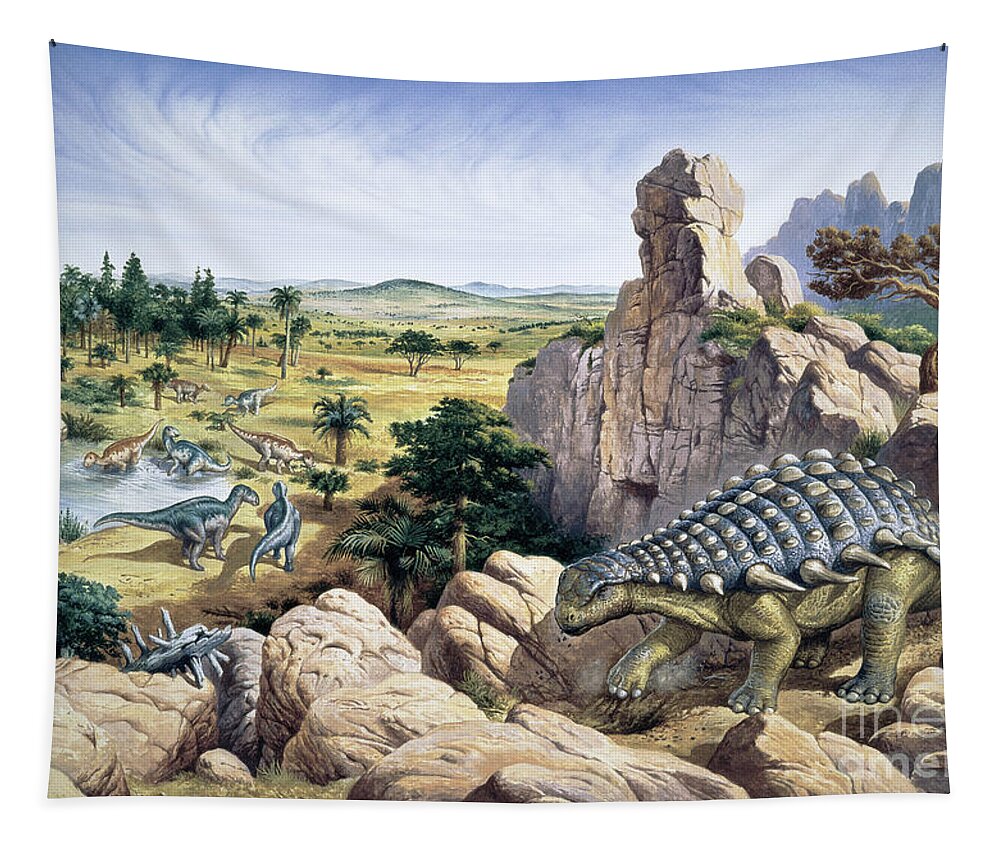 Ankylosaurus Tapestry featuring the photograph Dinosaurs #1 by Christian Jegou