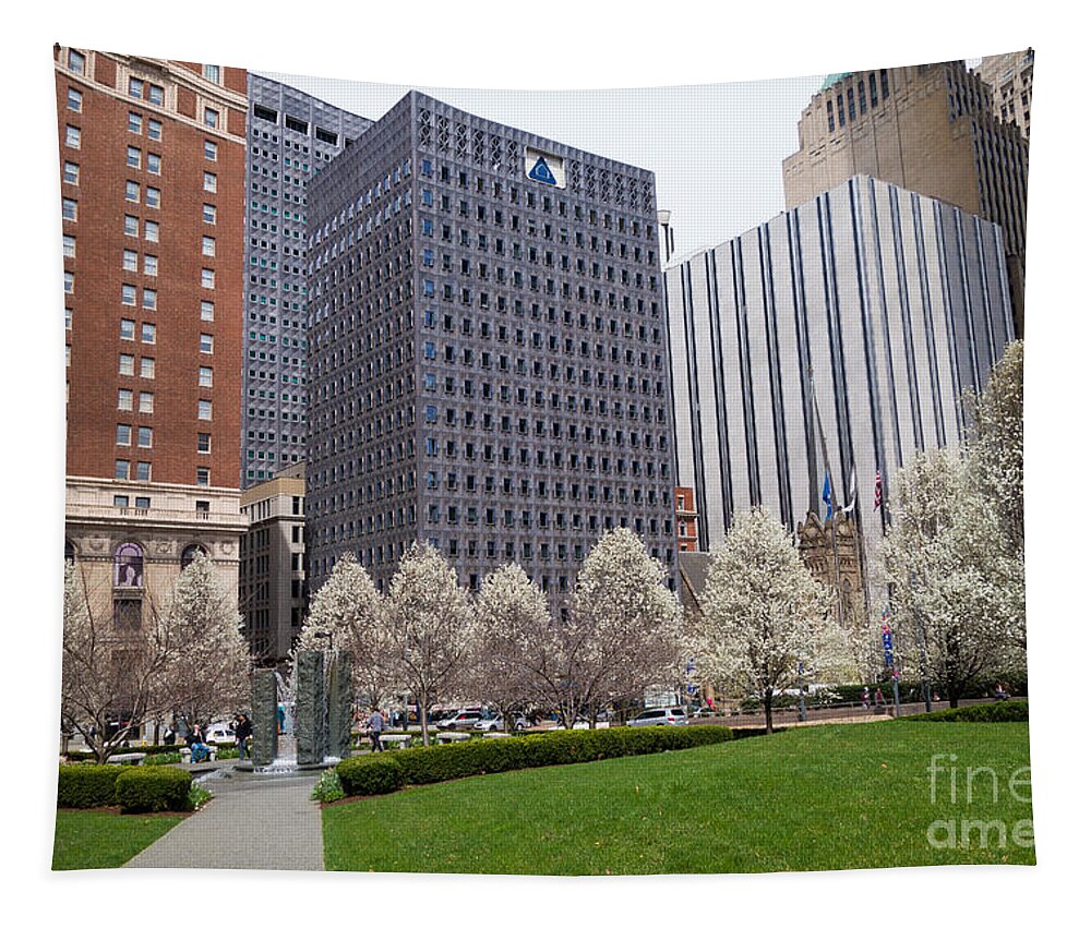 Alcoa Building Tapestry featuring the photograph Downtown Pittsburgh in the Spring #1 by Amy Cicconi