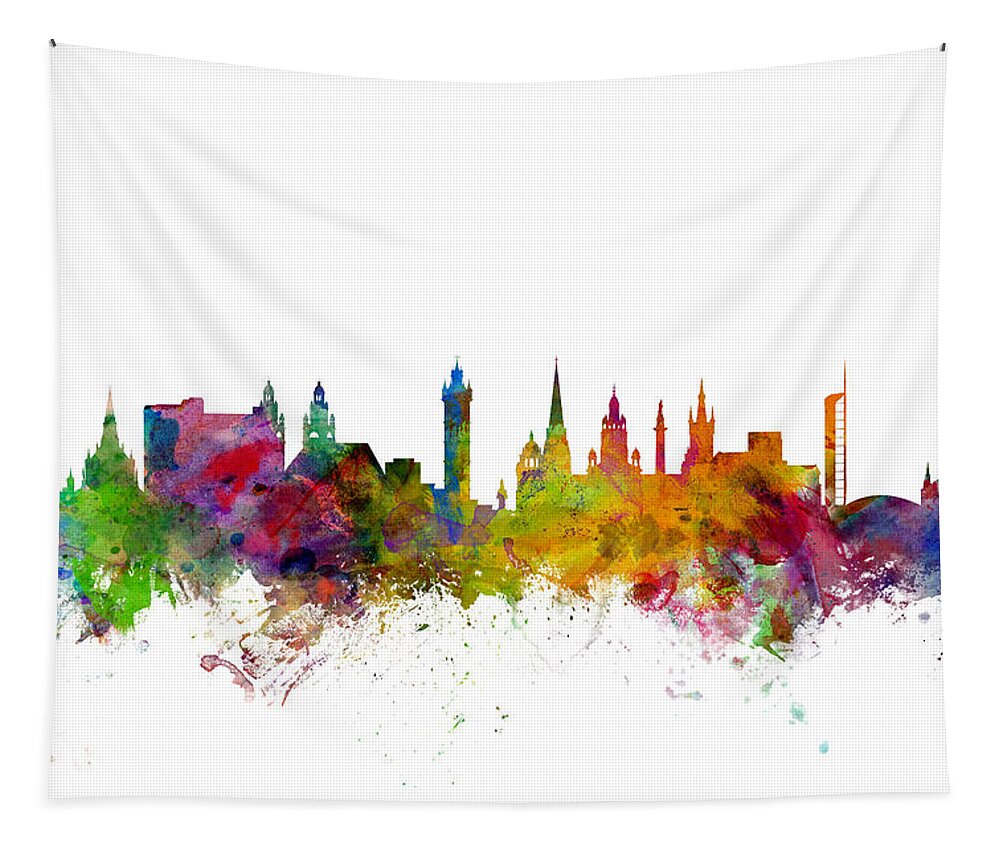 City Tapestry featuring the digital art Glasgow Scotland Skyline #1 by Michael Tompsett