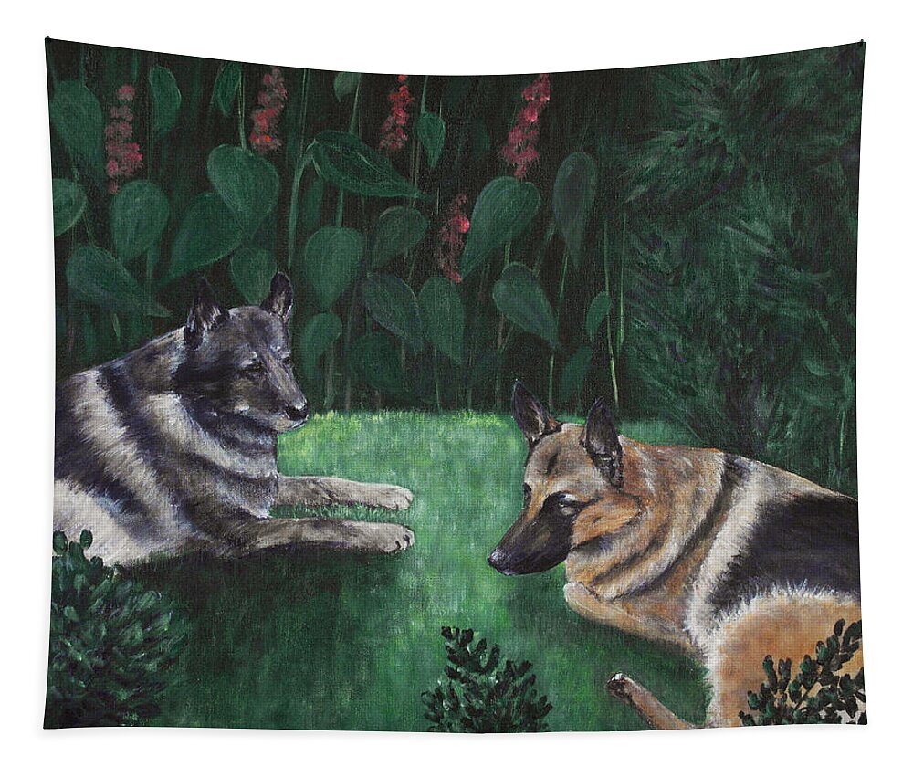 Old Tapestry featuring the painting Good Friends by Anastasiya Malakhova