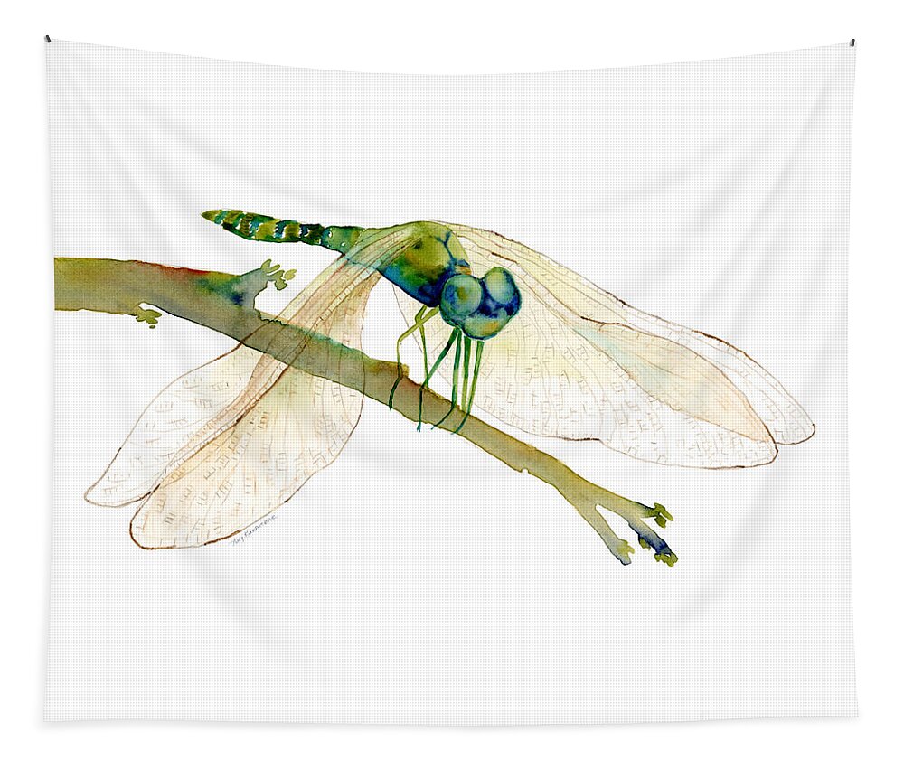 Blue Tapestry featuring the painting Green Dragonfly by Amy Kirkpatrick