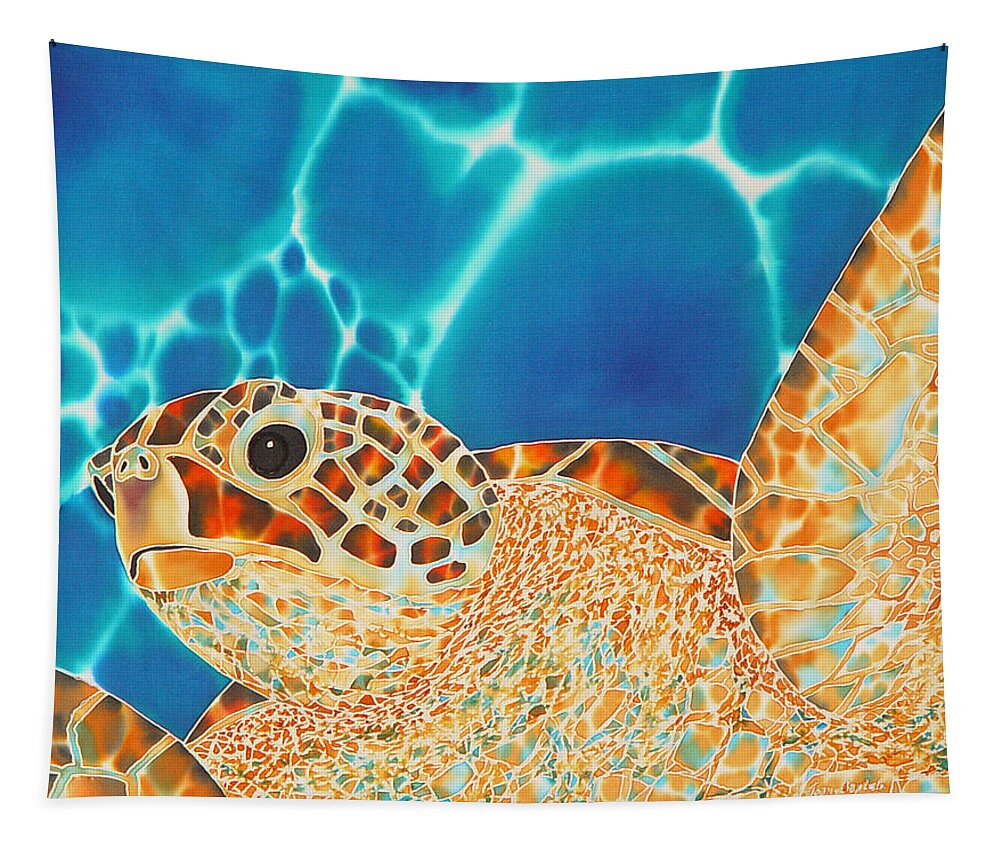 Sea Turtle Tapestry featuring the painting Green Sea Turtle #4 by Daniel Jean-Baptiste