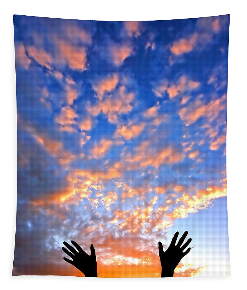Active Tapestry featuring the photograph Hands up to the sky showing happiness #1 by Michal Bednarek