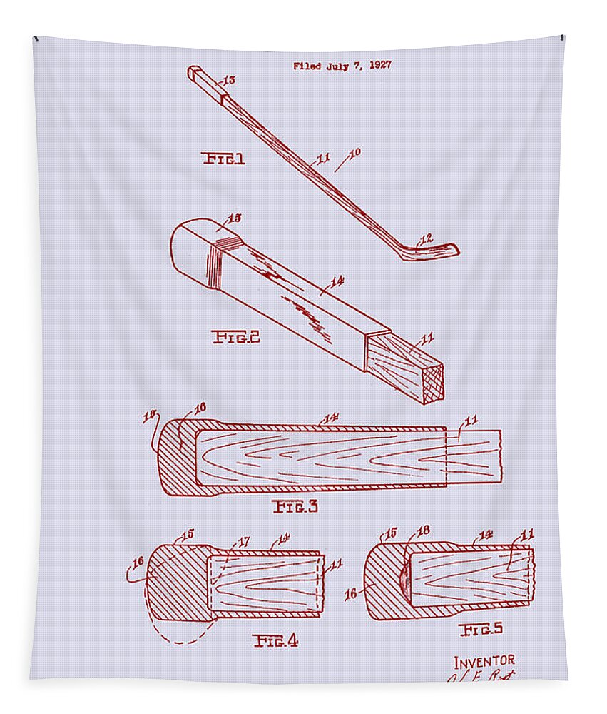 Patent Tapestry featuring the drawing Hockey Stick End Buffer Patent 1928 #1 by Mountain Dreams