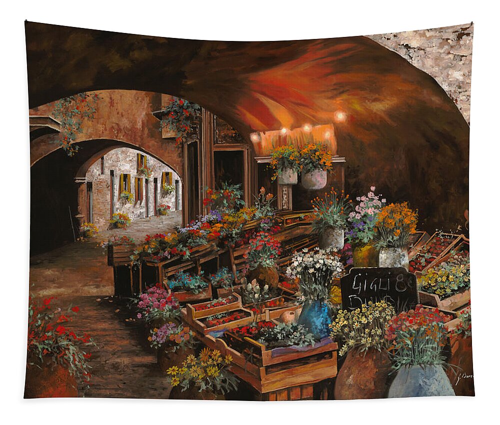 Flower Market Tapestry featuring the painting Il Mercato Dei Fiori #1 by Guido Borelli