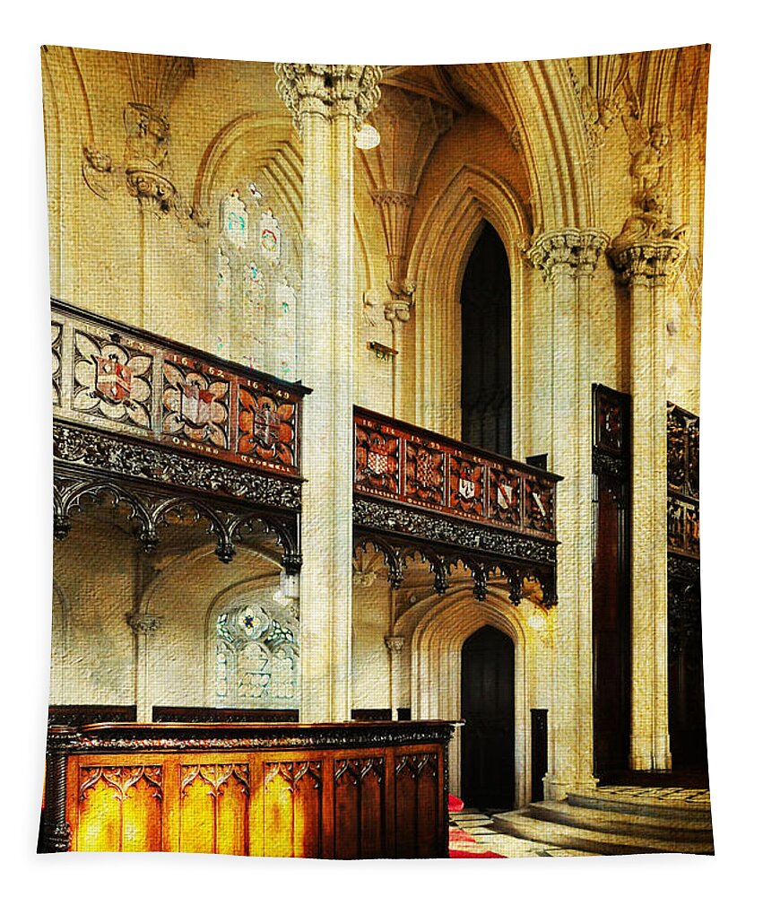 Reland Tapestry featuring the photograph Interior of Gothic Revival Chapel. Streets of Dublin.Gothic Collection #1 by Jenny Rainbow