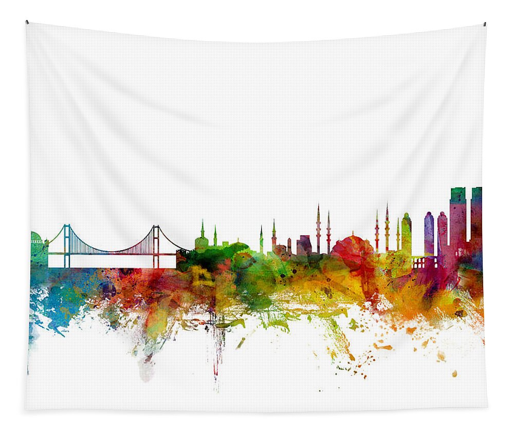 Istanbul Tapestry featuring the digital art Istanbul Turkey Skyline #1 by Michael Tompsett
