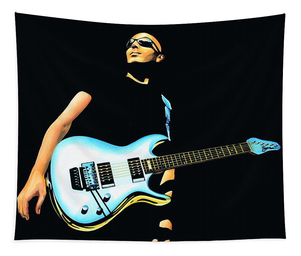 Joe Satriani Tapestry featuring the painting Joe Satriani Painting by Paul Meijering