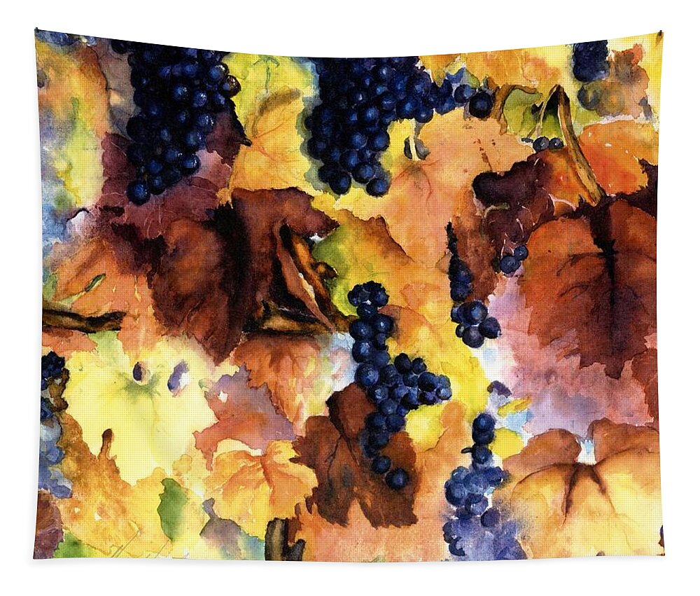 Grapes On The Vine Tapestry featuring the painting Late Harvest 3 by Maria Hunt