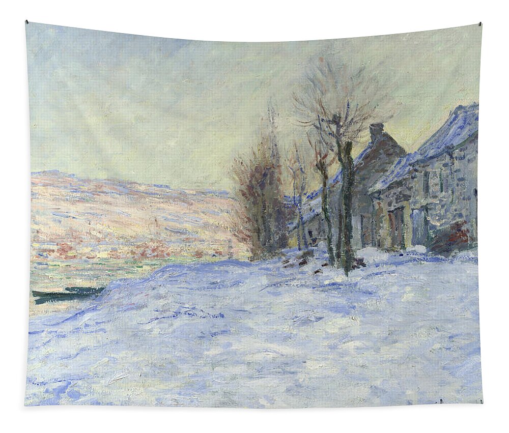 Claude Monet Tapestry featuring the painting Lavacourt under Snow #4 by Claude Monet