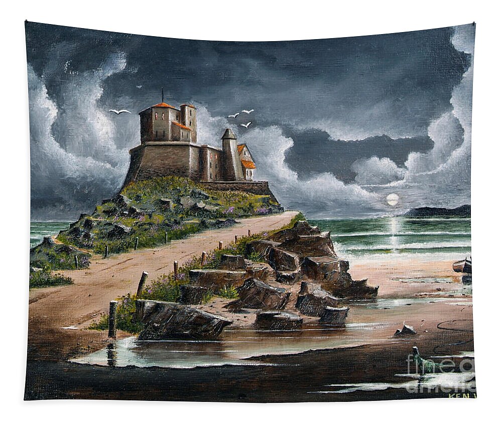 Countryside Tapestry featuring the painting Lindisfarne - England #2 by Ken Wood