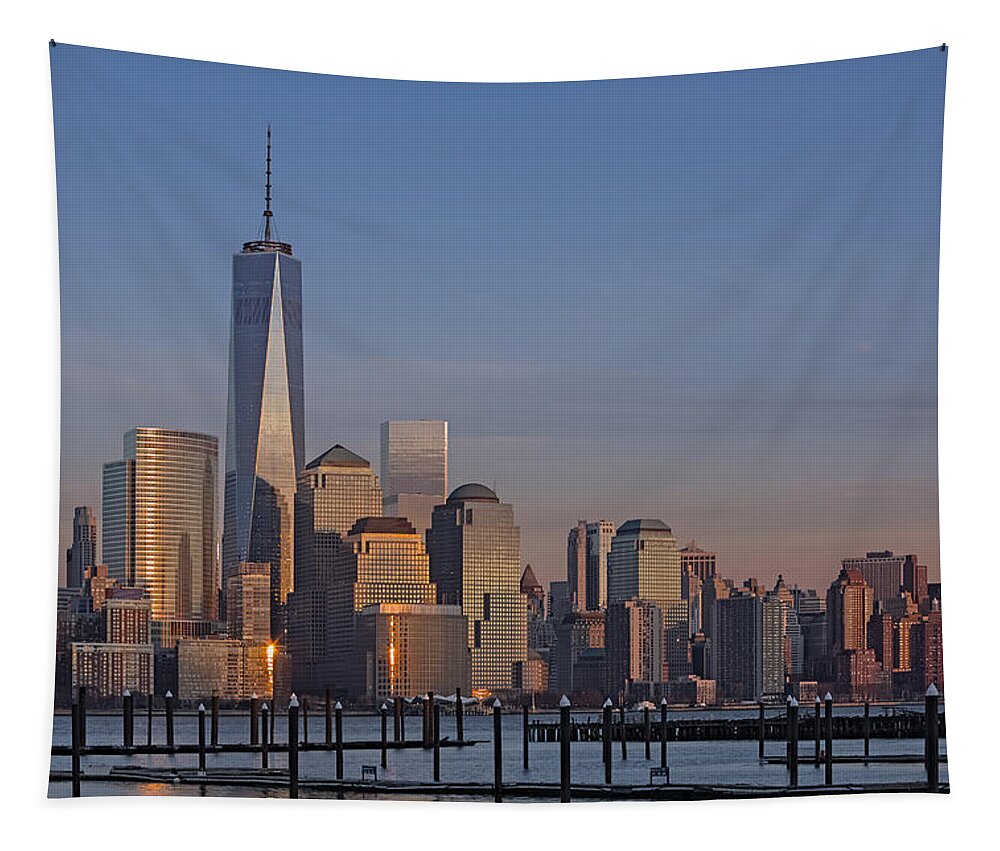 World Trade Center Tapestry featuring the photograph Lower Manhattan Skyline by Susan Candelario