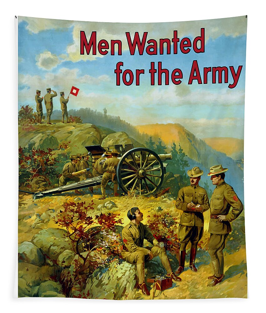 Army Tapestry featuring the painting Men Wanted For The Army #1 by War Is Hell Store