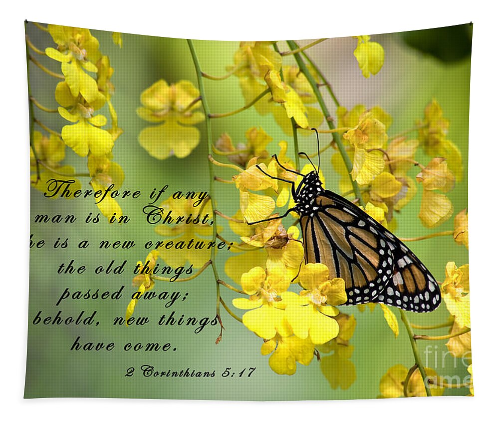Scripture Tapestry featuring the photograph Monarch Butterfly with Scripture #1 by Jill Lang